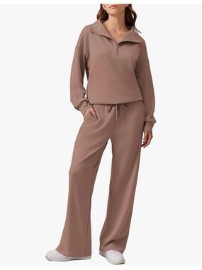 PINSPARK Cozy Zip-Front Lounge Set in Dusty Mauve